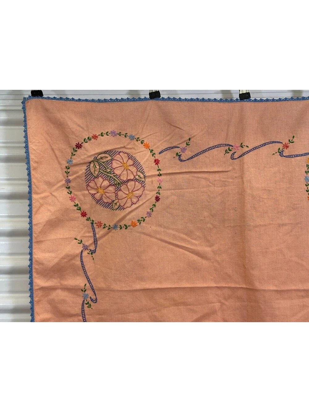 Vintage Embroidered Flower Hibiscus? Card Table Tablecloth Topper 33.5